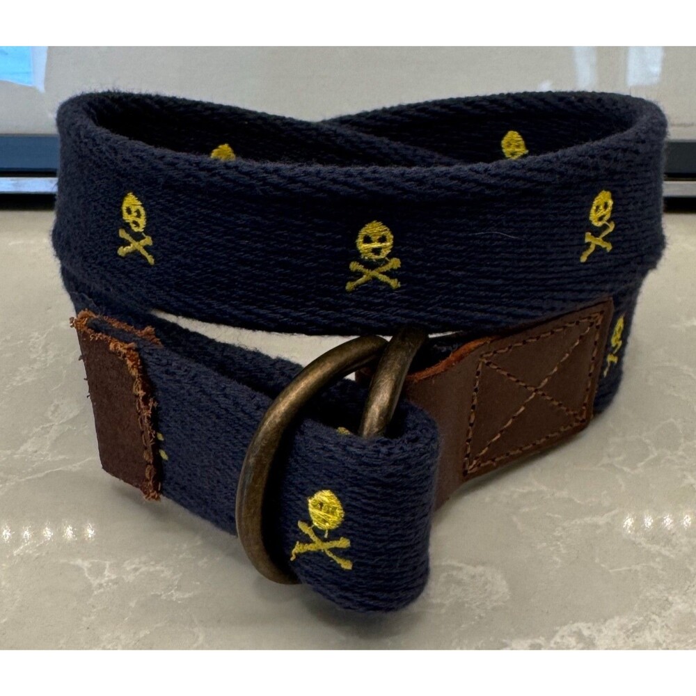 Lands End Leather And Cotton Belt Skull Cross Bones Navy Kids Size Small (21-23)